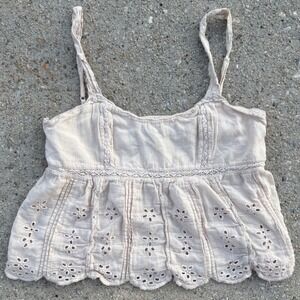American Eagle Cream Eyelet Babydoll Cami Top XS Boho Cottagecore Strappy Tank